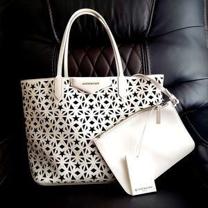 Givenchy White Leather Tote Bag - With Cut-Outs - 13" W × 11" T × 6.25" D